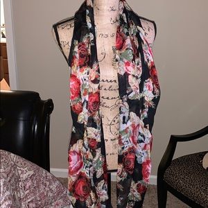 Macy's Vibrant Rose Print Scarf - Black and Red